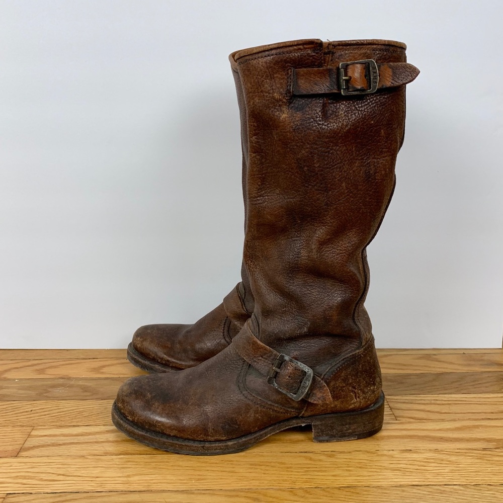 Frye 9 Distressed Veronica Slouch Boots Brown